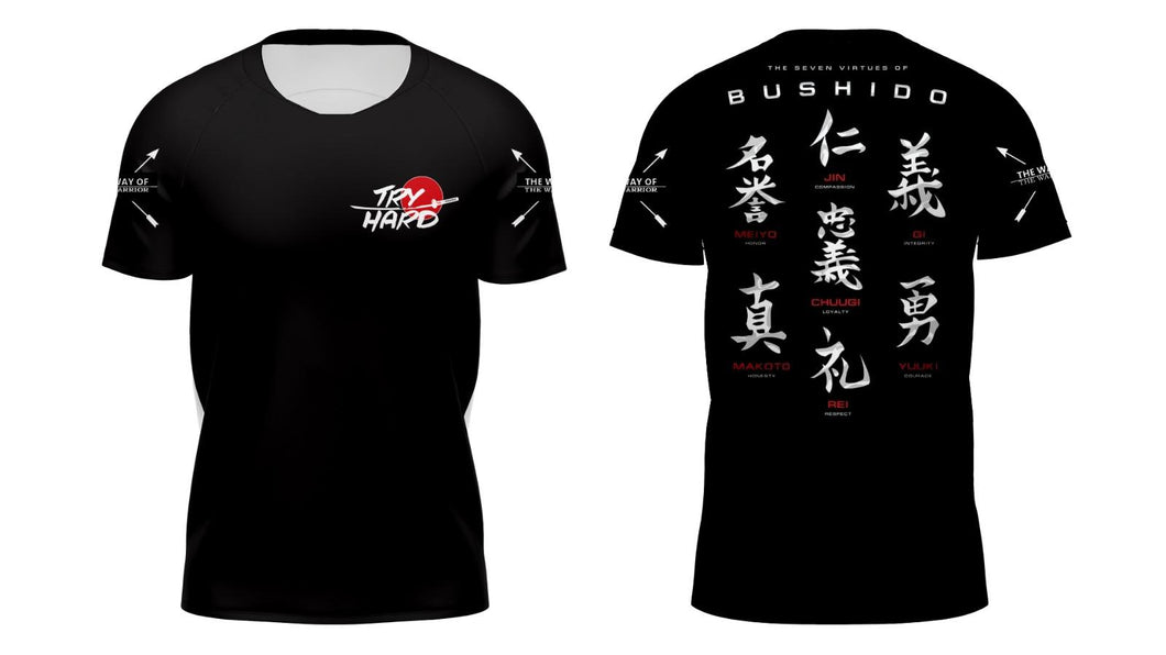 Rashguard Try Hard Bushido kurzarm- Schwarz